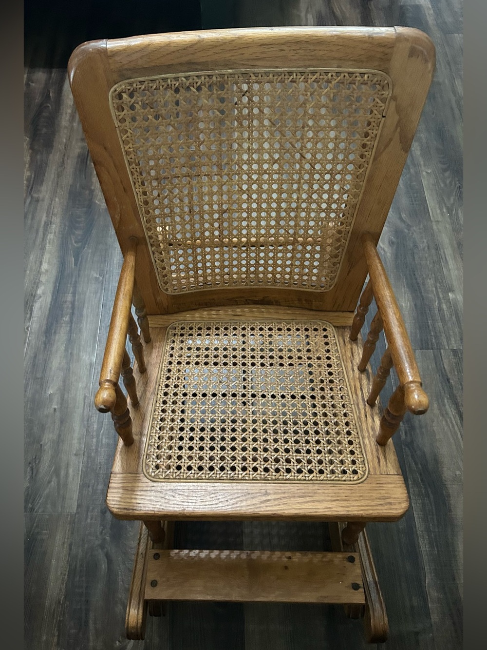 RARE Antique/Vintage Adjustable Height Wood & Cane Rocking/Highchair WORKS GREAT